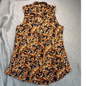 90s Glam Retro Baroque Scroll Sleeveless Blouse - Gold & Black